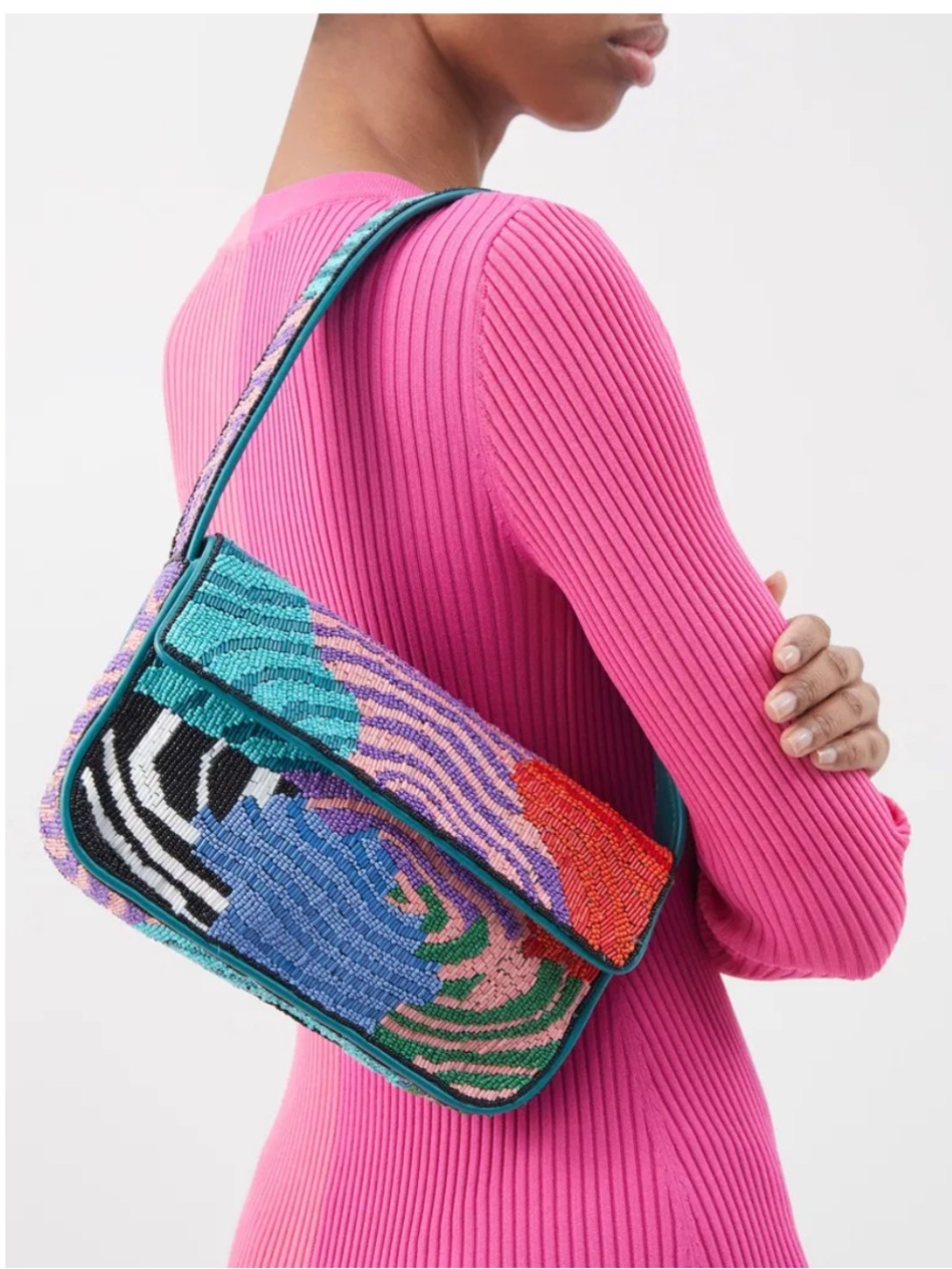 NWT Staud Tommy Beaded Shoulder Bag in Acid Swirl